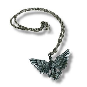 Vintage silver Pewter Bald Eagle Bib Pendant Necklace biker usa patriotic